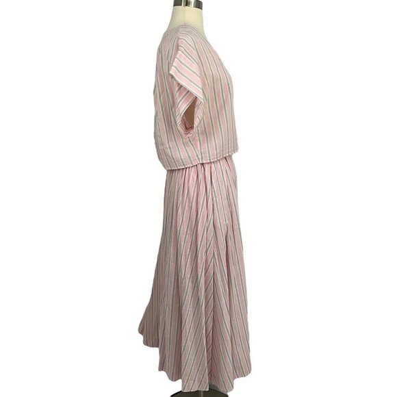 Mable Size S Sydney Square Neck Top & Skirt Set Pink Grey Stripe 100% Cotton - Picture 4 of 16